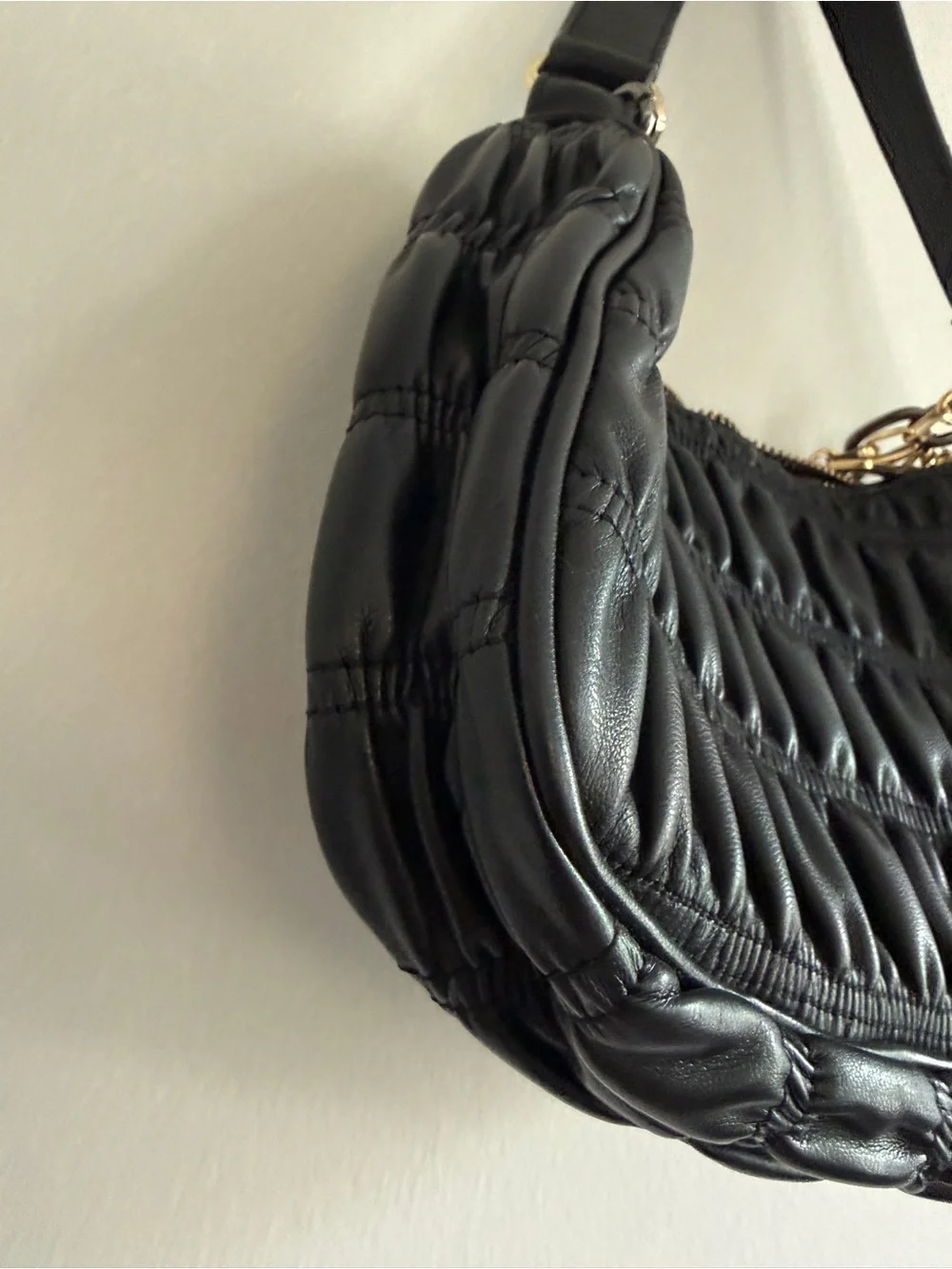 Steve Madden Black Quilted Shoulder Bag with Gold and Silver Chain Detail